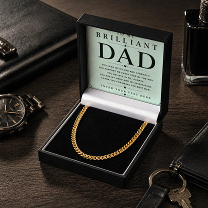 To My Brilliant Dad 18k Gold Plated Cuban Chain Necklace With Personalised Keepsake Box Box