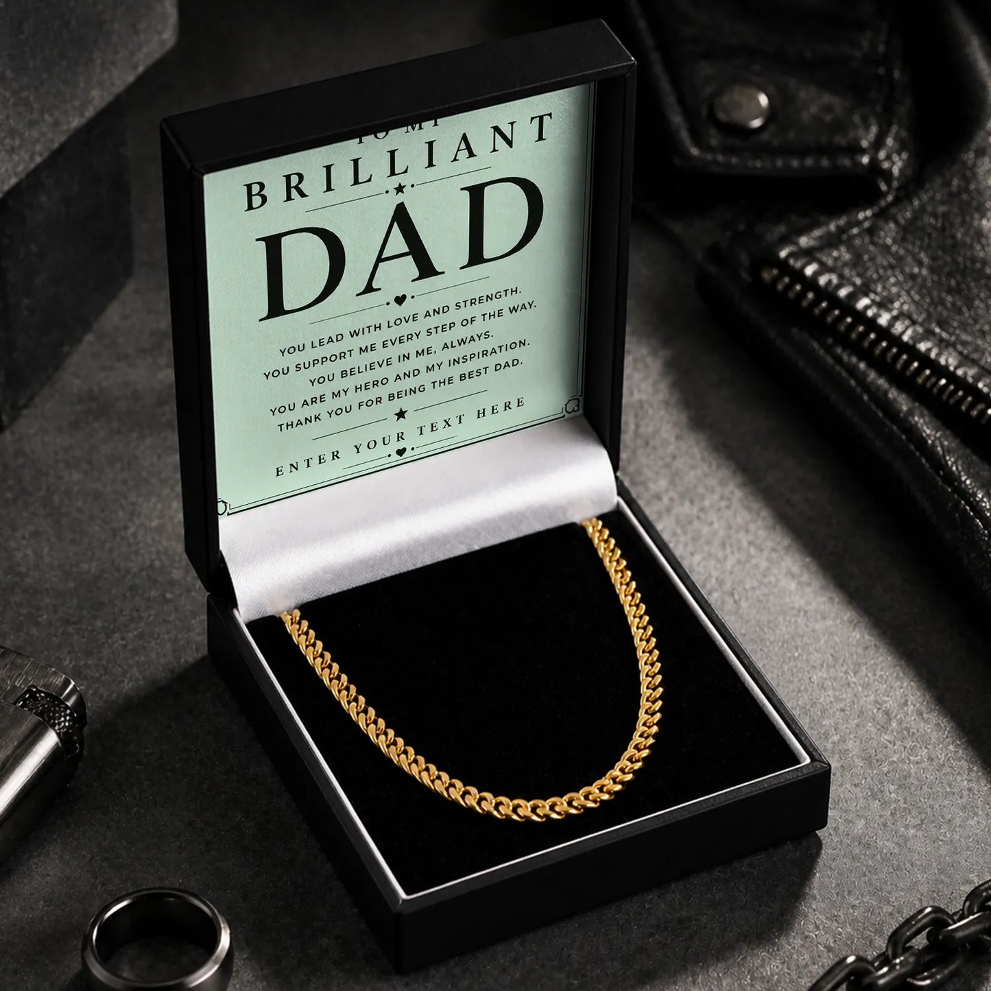 To My Brilliant Dad 18k Gold Plated Cuban Chain Necklace With Personalised Keepsake Box Box