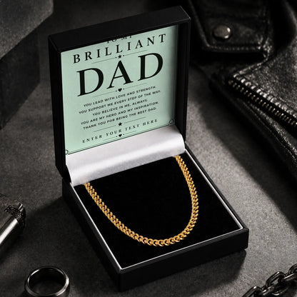 To My Brilliant Dad 18k Gold Plated Cuban Chain Necklace With Personalised Keepsake Box Box