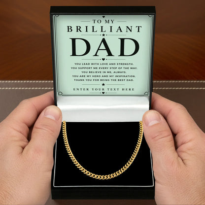 To My Brilliant Dad 18k Gold Plated Cuban Chain Necklace With Personalised Keepsake Box Box
