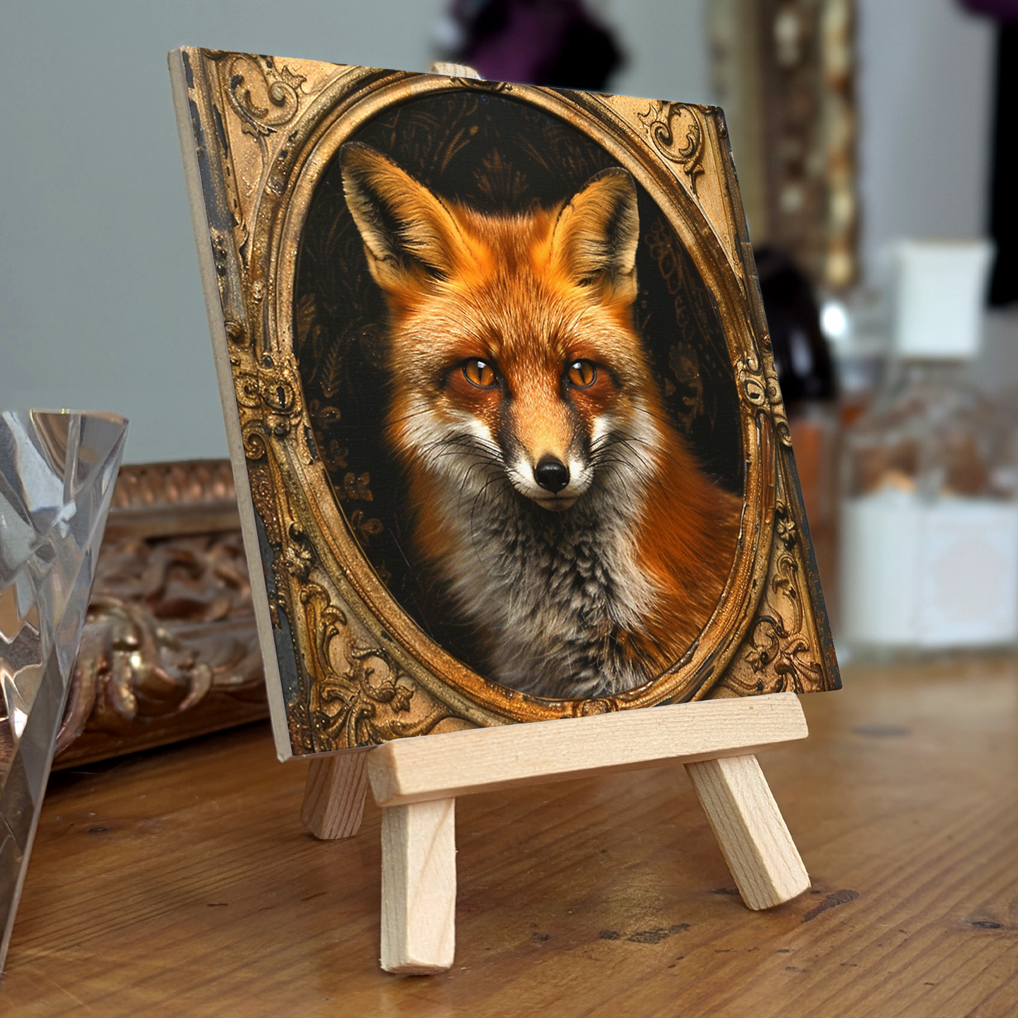 The Fox Baroque Style Illustrated Art Tile With Easel