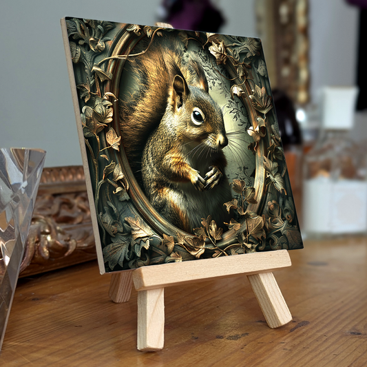 The Squirrel Baroque Style Illustrated Art Tile With Easel