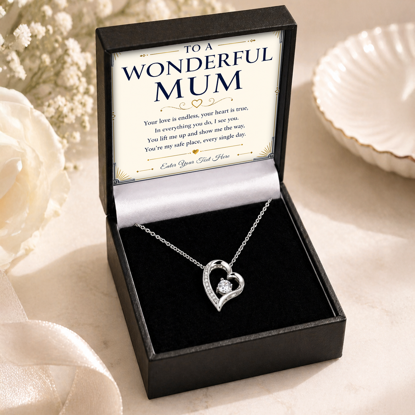 To A Wonderful Mum Personalised Necklace With Poem, Eternal Heart Pendant In Keepsake Box