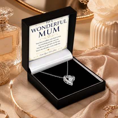 To A Wonderful Mum Personalised Necklace With Poem, Eternal Heart Pendant In Keepsake Box