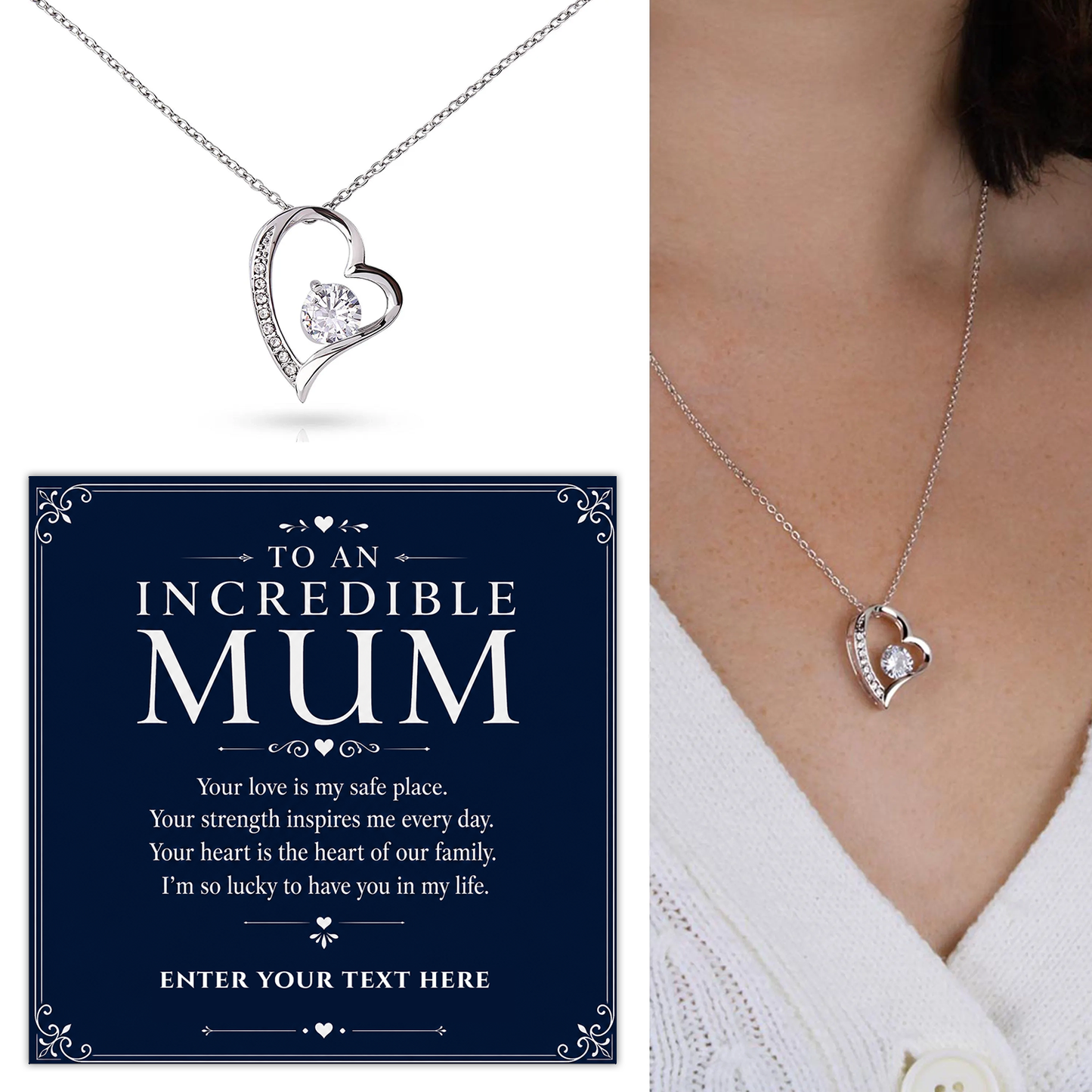 To An Incredible Mum Personalised Necklace With Poem, Eternal Heart Pendant In Keepsake Box