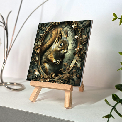 The Squirrel Baroque Style Illustrated Art Tile With Easel
