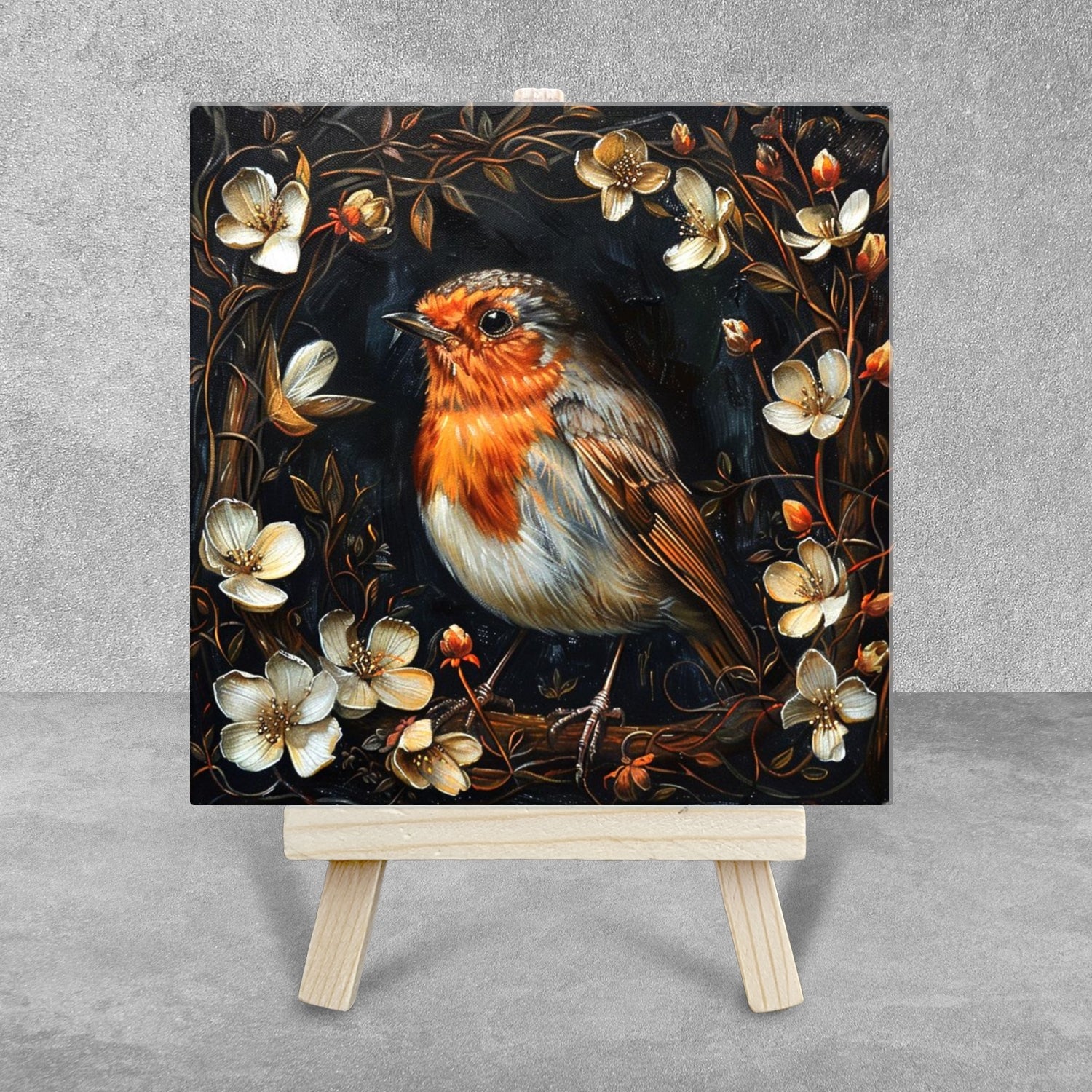 The Robin Baroque Style Illustrated Art Tile With Easel