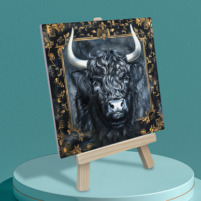 The Highland Cow Baroque Style Illustrated Art Tile With Easel