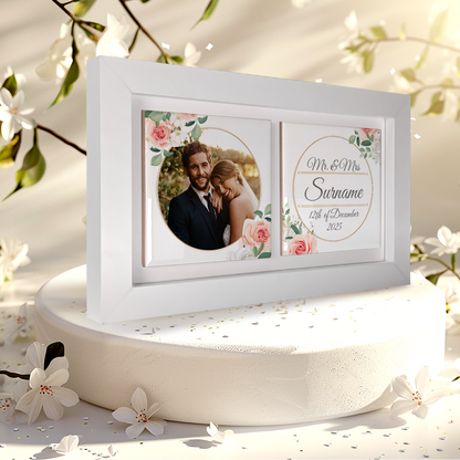 White & Peach Rose Floral Wedding Celebrations - Framed Ceramic Tiles Landscape