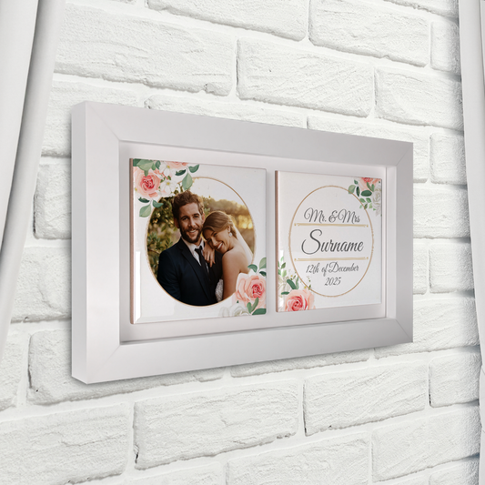 White & Peach Rose Floral Wedding Celebrations - Framed Ceramic Tiles Landscape
