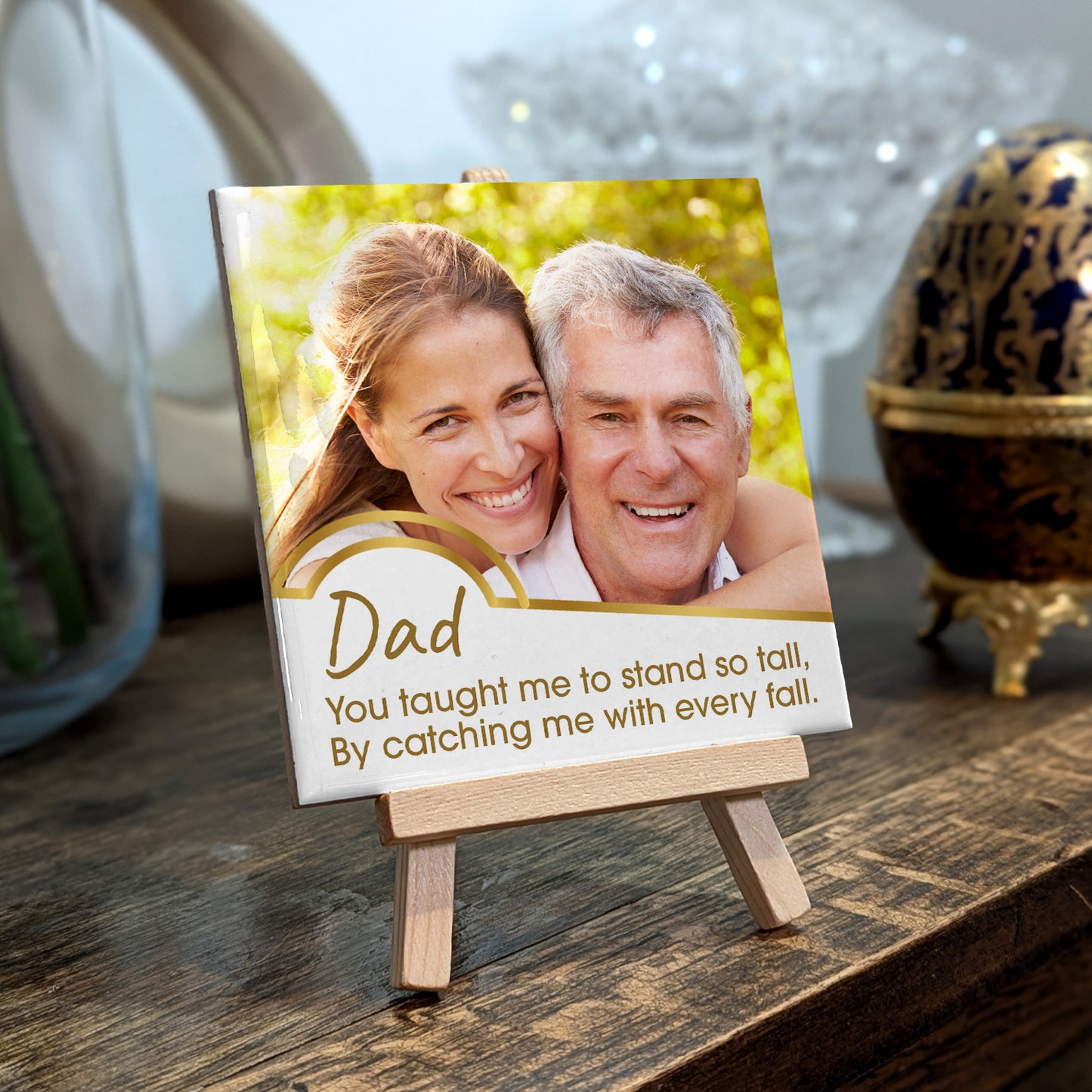 Gifts for Dad – Photo Keepsake from Son or Daughter – Personalised Tile with Easel
