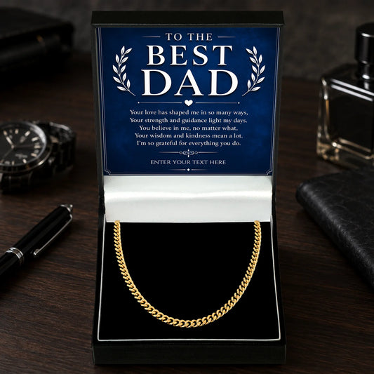 To The Best Dad 18k Gold Plated Cuban Chain Necklace With Personalised Keepsake Box Box