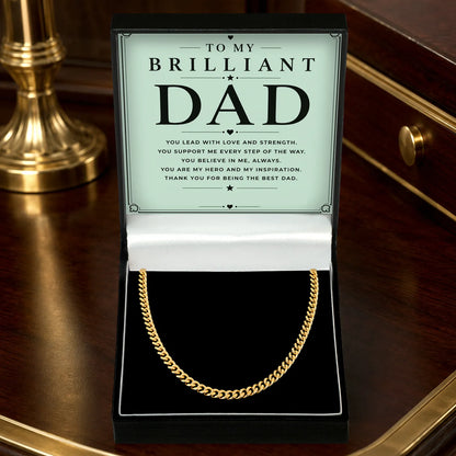 To My Brilliant Dad 18k Gold Plated Cuban Chain Necklace With Personalised Keepsake Box Box