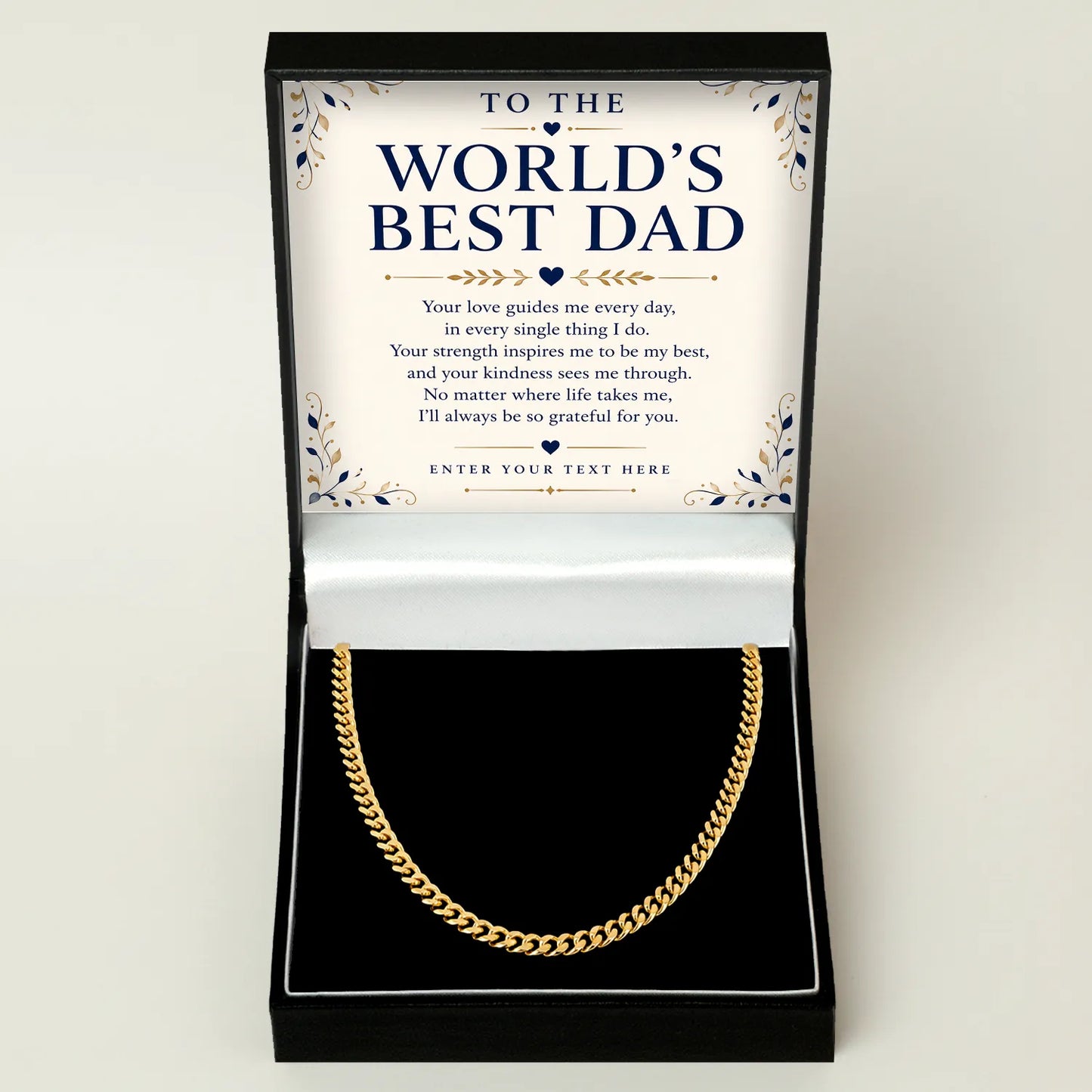 To The World's Best Dad 18k Gold Plated Cuban Chain Necklace With Personalised Keepsake Box Box