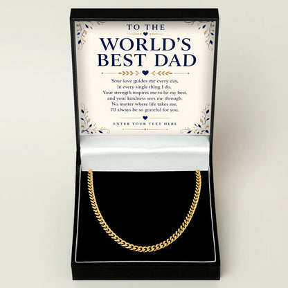 To The World's Best Dad 18k Gold Plated Cuban Chain Necklace With Personalised Keepsake Box Box