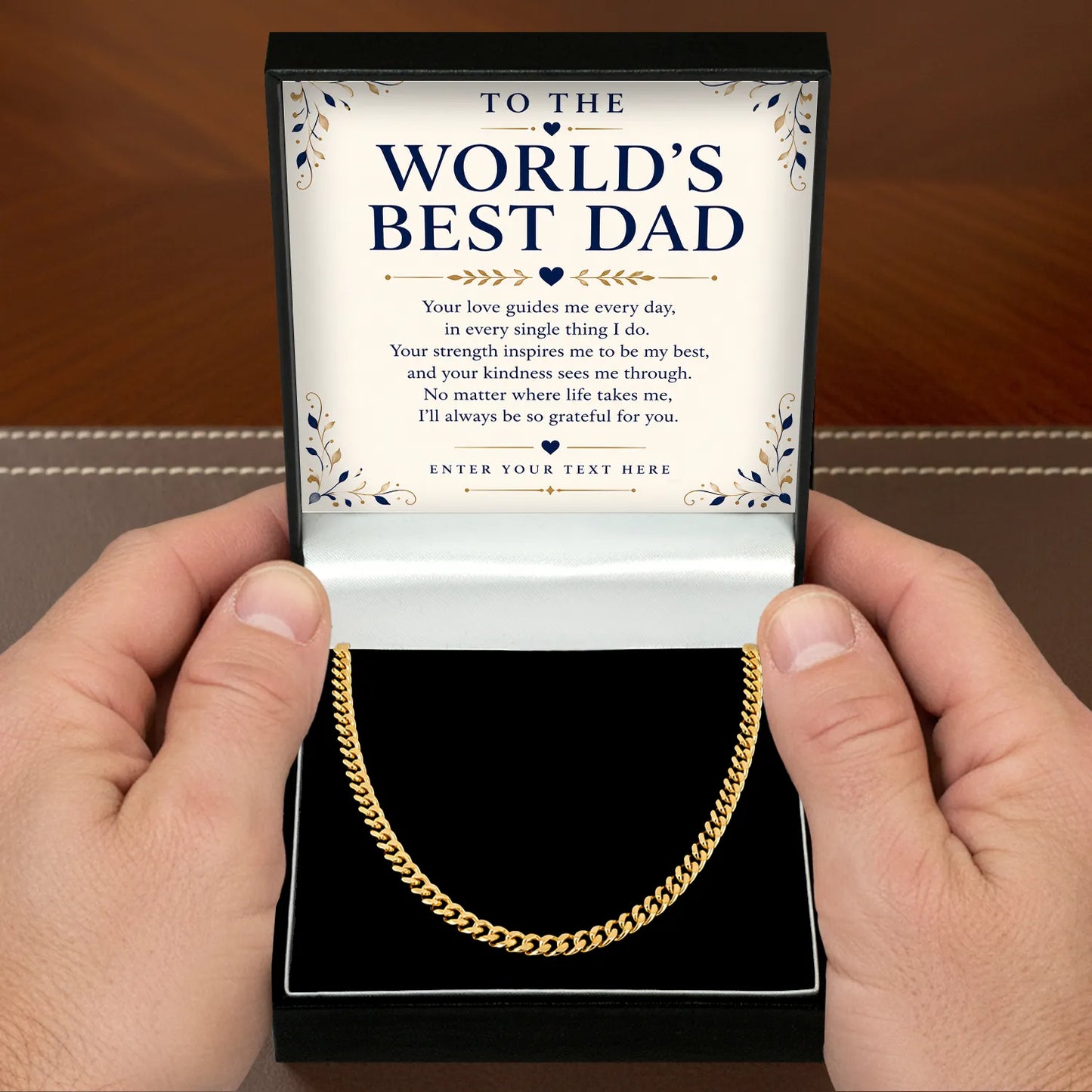 To The World's Best Dad 18k Gold Plated Cuban Chain Necklace With Personalised Keepsake Box Box