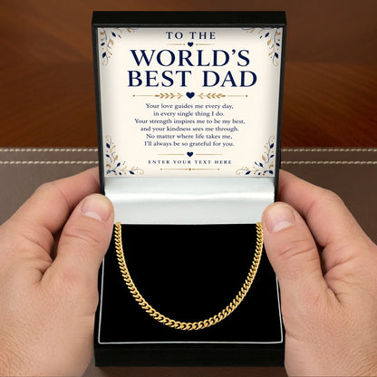 To The World's Best Dad 18k Gold Plated Cuban Chain Necklace With Personalised Keepsake Box Box