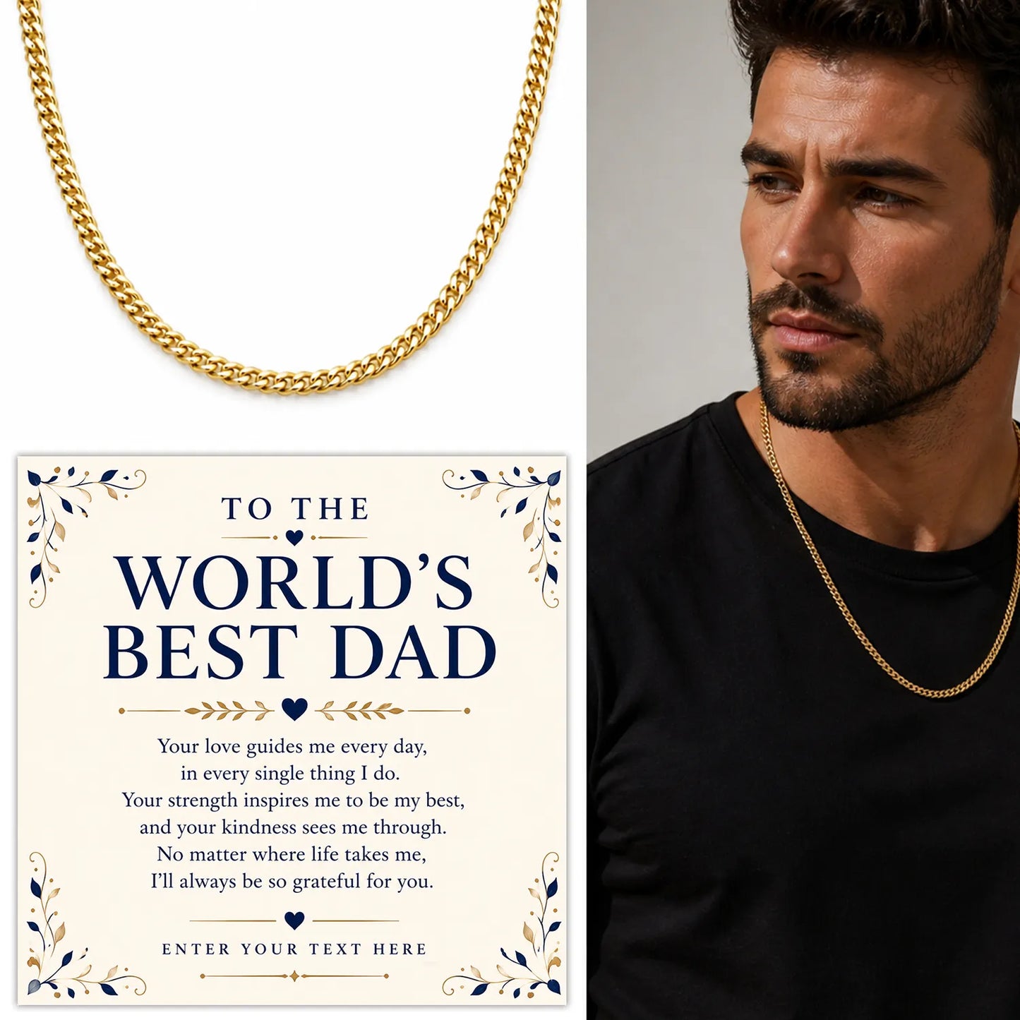 To The World's Best Dad 18k Gold Plated Cuban Chain Necklace With Personalised Keepsake Box Box