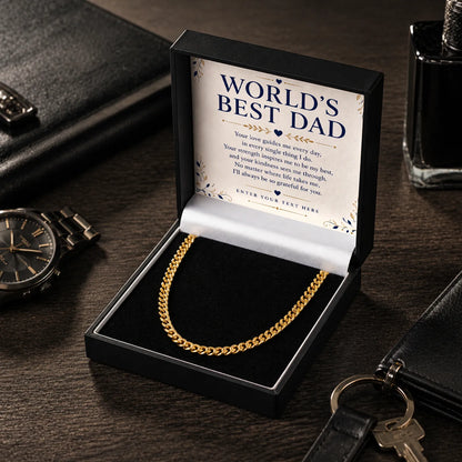 To The World's Best Dad 18k Gold Plated Cuban Chain Necklace With Personalised Keepsake Box Box