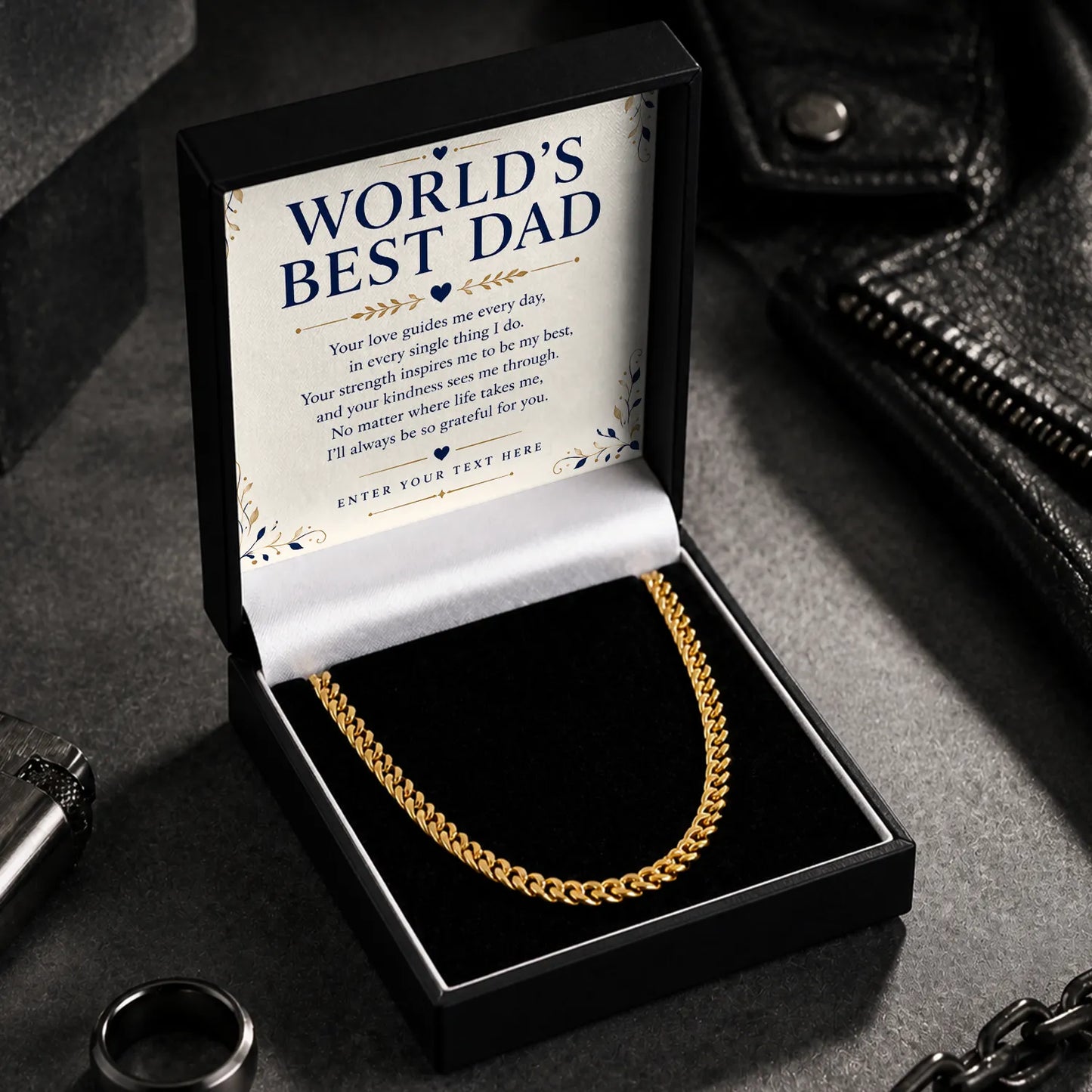 To The World's Best Dad 18k Gold Plated Cuban Chain Necklace With Personalised Keepsake Box Box