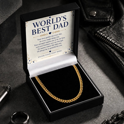 To The World's Best Dad 18k Gold Plated Cuban Chain Necklace With Personalised Keepsake Box Box