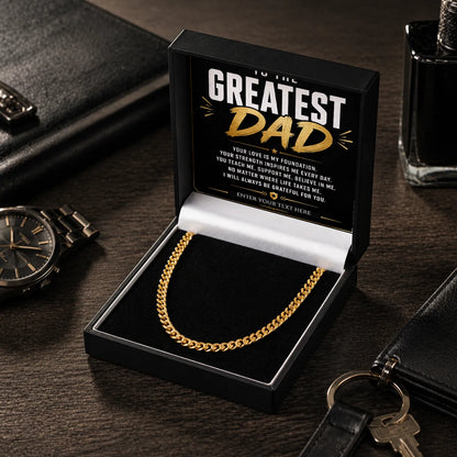 To The Greatest Dad 18k Gold Plated Cuban Chain Necklace With Personalised Keepsake Box Box