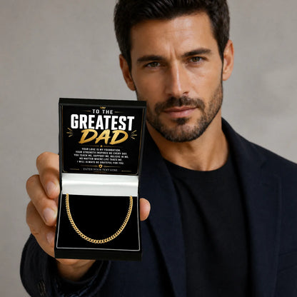 To The Greatest Dad 18k Gold Plated Cuban Chain Necklace With Personalised Keepsake Box Box