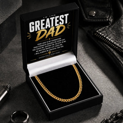 To The Greatest Dad 18k Gold Plated Cuban Chain Necklace With Personalised Keepsake Box Box