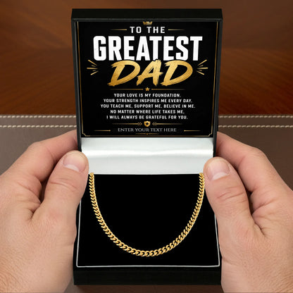To The Greatest Dad 18k Gold Plated Cuban Chain Necklace With Personalised Keepsake Box Box