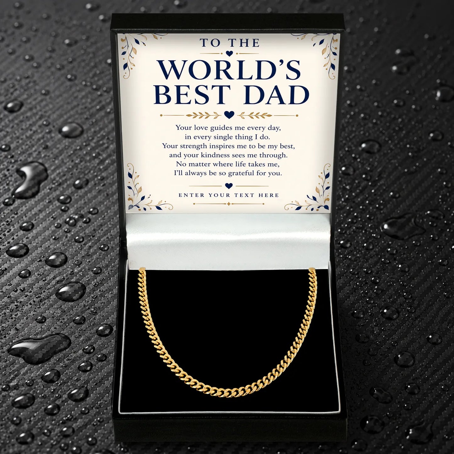 To The World's Best Dad 18k Gold Plated Cuban Chain Necklace With Personalised Keepsake Box Box