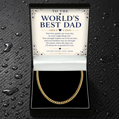 To The World's Best Dad 18k Gold Plated Cuban Chain Necklace With Personalised Keepsake Box Box