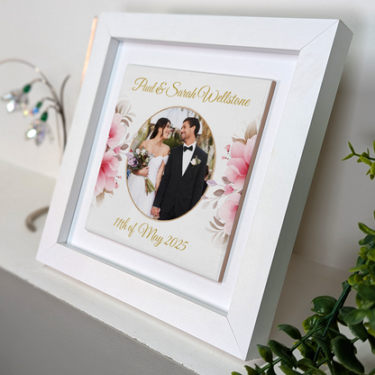 Pink Rose Floral Wedding Celebrations - Framed Ceramic Tiles Square