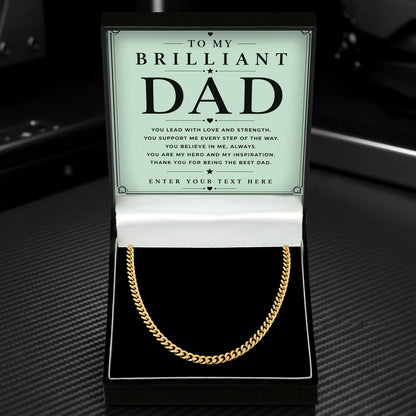 To My Brilliant Dad 18k Gold Plated Cuban Chain Necklace With Personalised Keepsake Box Box