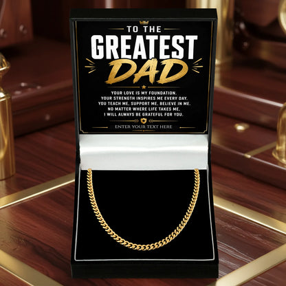 To The Greatest Dad 18k Gold Plated Cuban Chain Necklace With Personalised Keepsake Box Box
