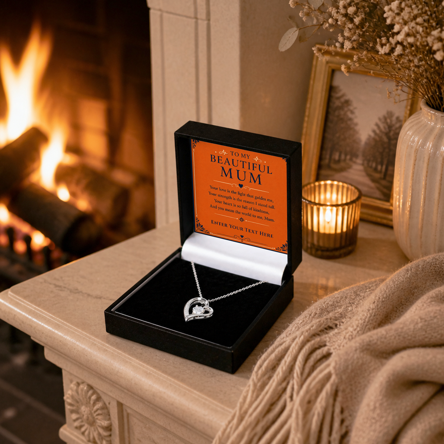 To My Beautiful Mum Personalised Necklace With Poem, Eternal Heart Pendant In Keepsake Box