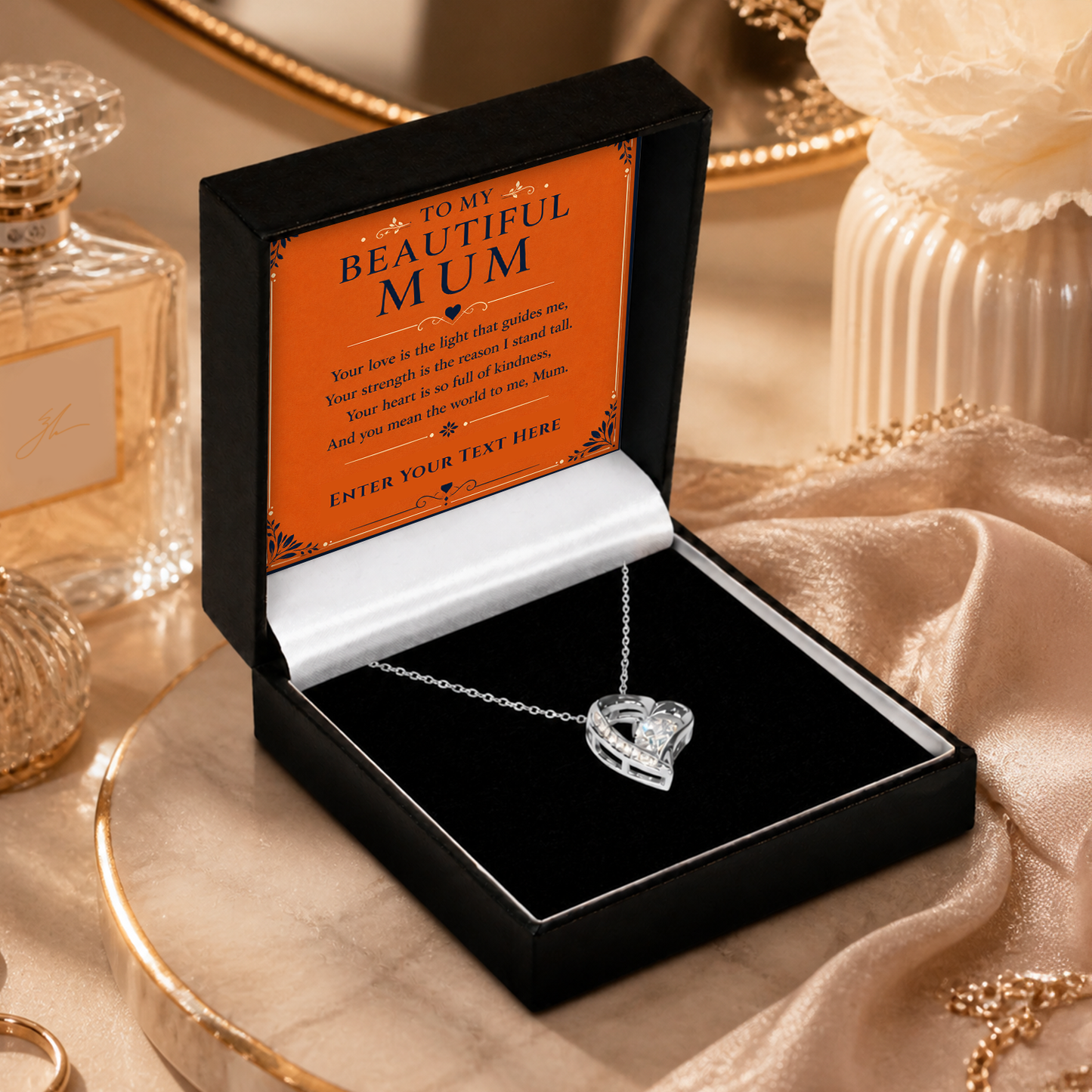 To My Beautiful Mum Personalised Necklace With Poem, Eternal Heart Pendant In Keepsake Box
