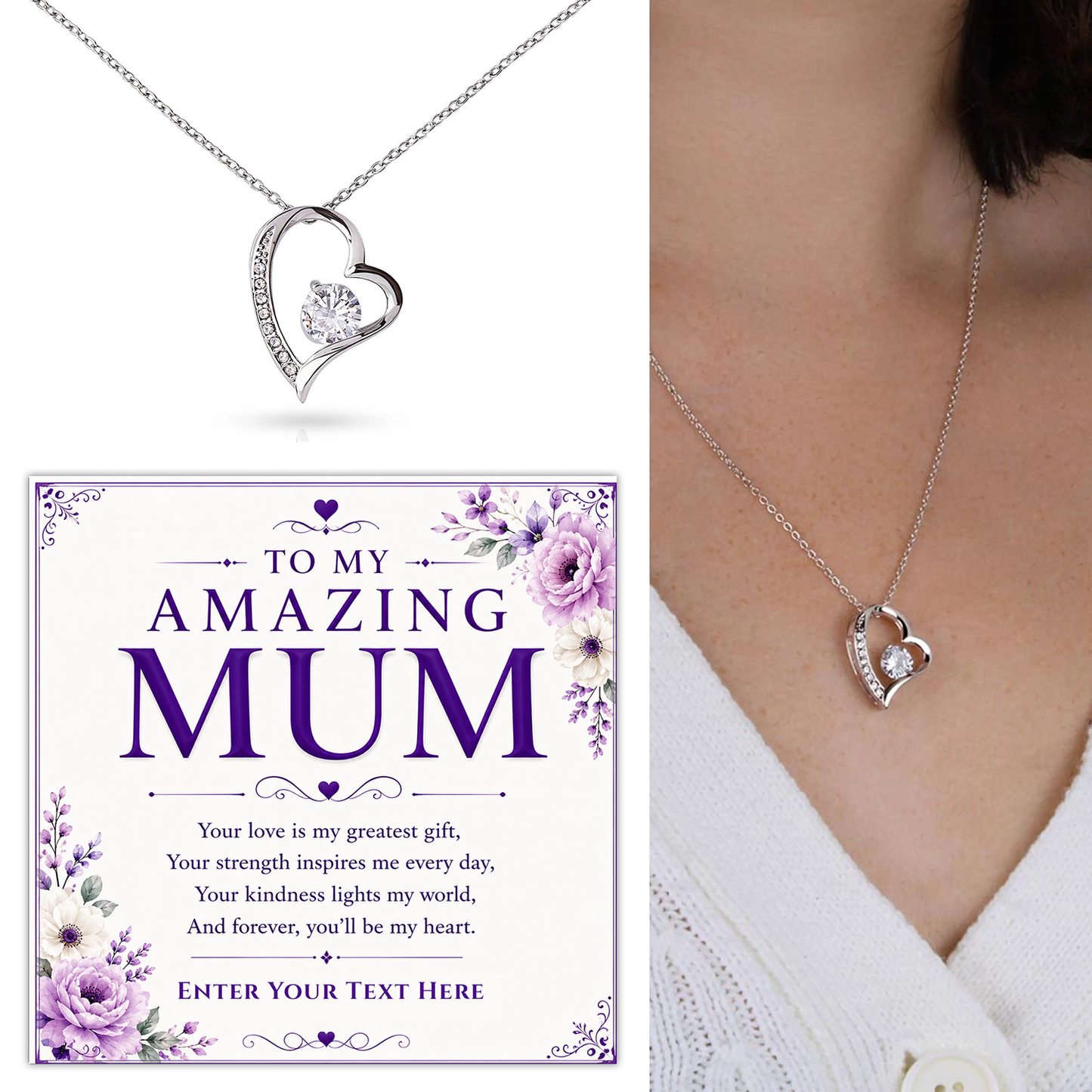 To My Amazing Mum Personalised Necklace With Poem, Eternal Heart Pendant In Keepsake Box