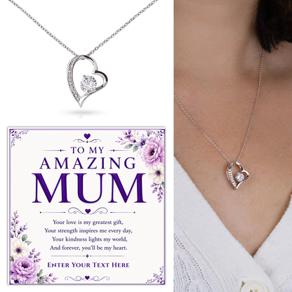 To My Amazing Mum Personalised Necklace With Poem, Eternal Heart Pendant In Keepsake Box