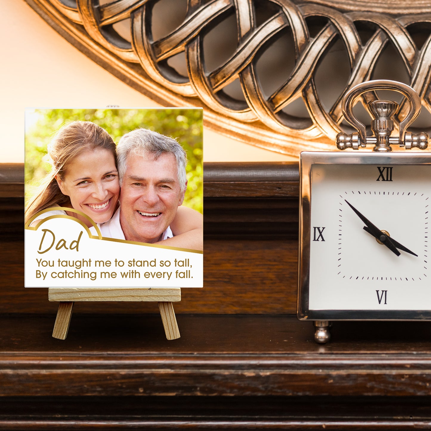 Gifts for Dad – Photo Keepsake from Son or Daughter – Personalised Tile with Easel