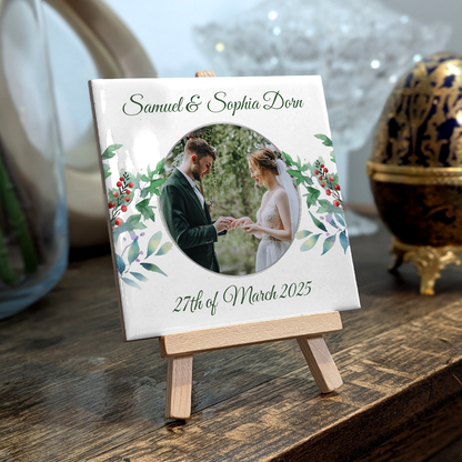 Woodland Floral Wedding Celebrations – Personalised Tile with Easel