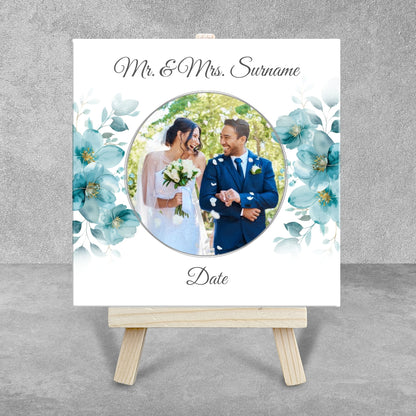 Blue Poppies Floral Wedding Celebrations – Personalised Tile with Easel