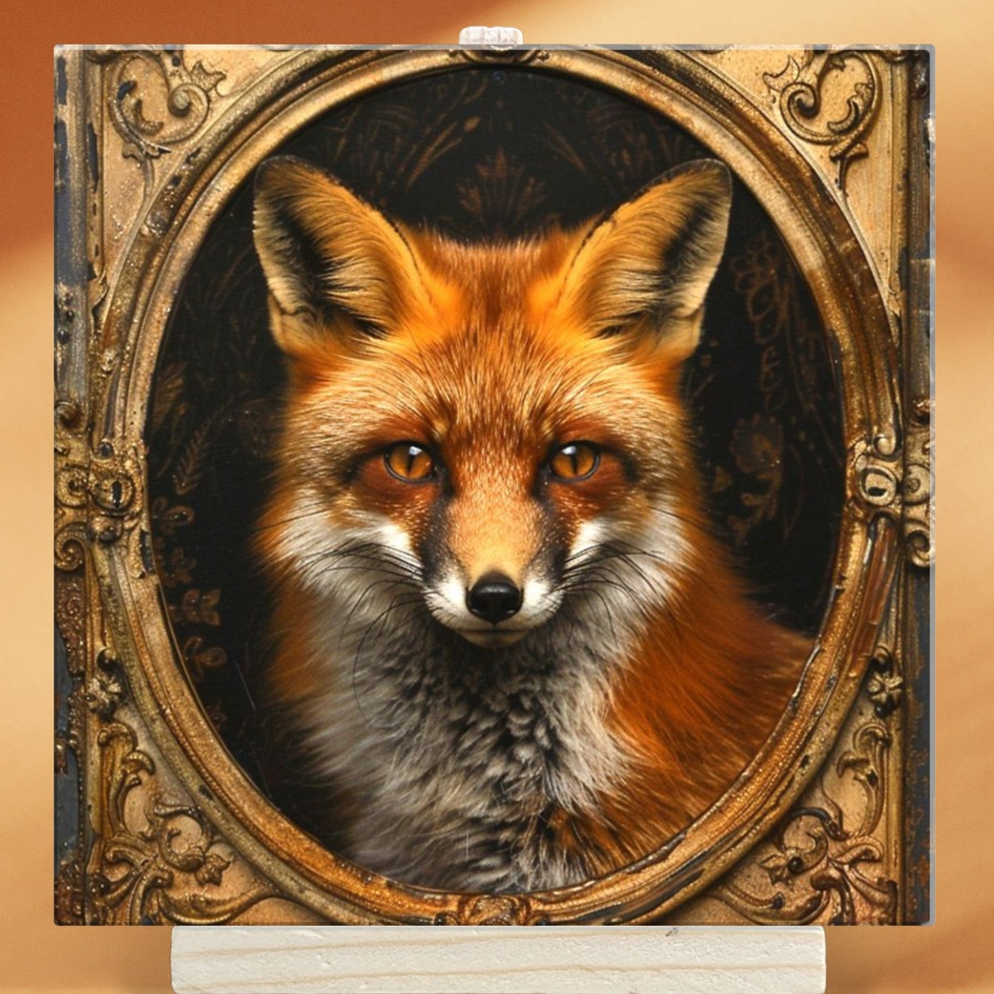 The Fox Baroque Style Illustrated Art Tile With Easel