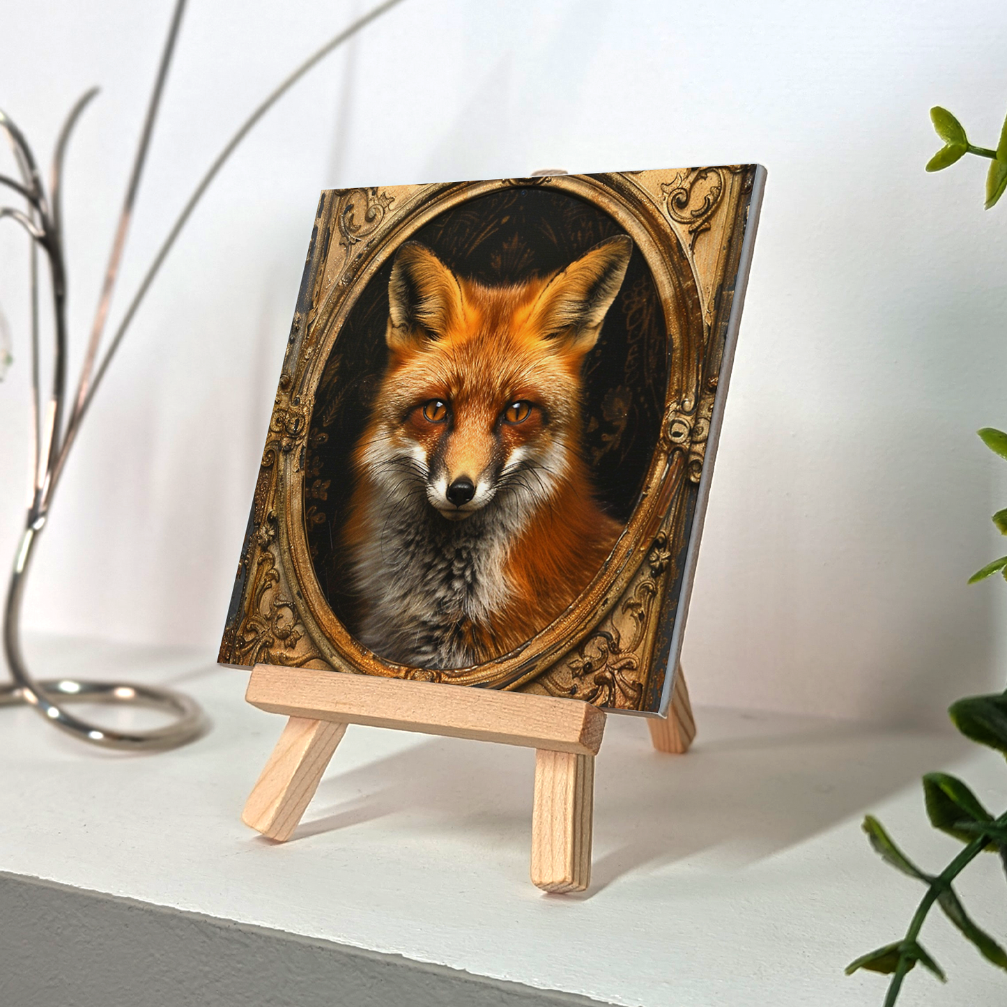 The Fox Baroque Style Illustrated Art Tile With Easel