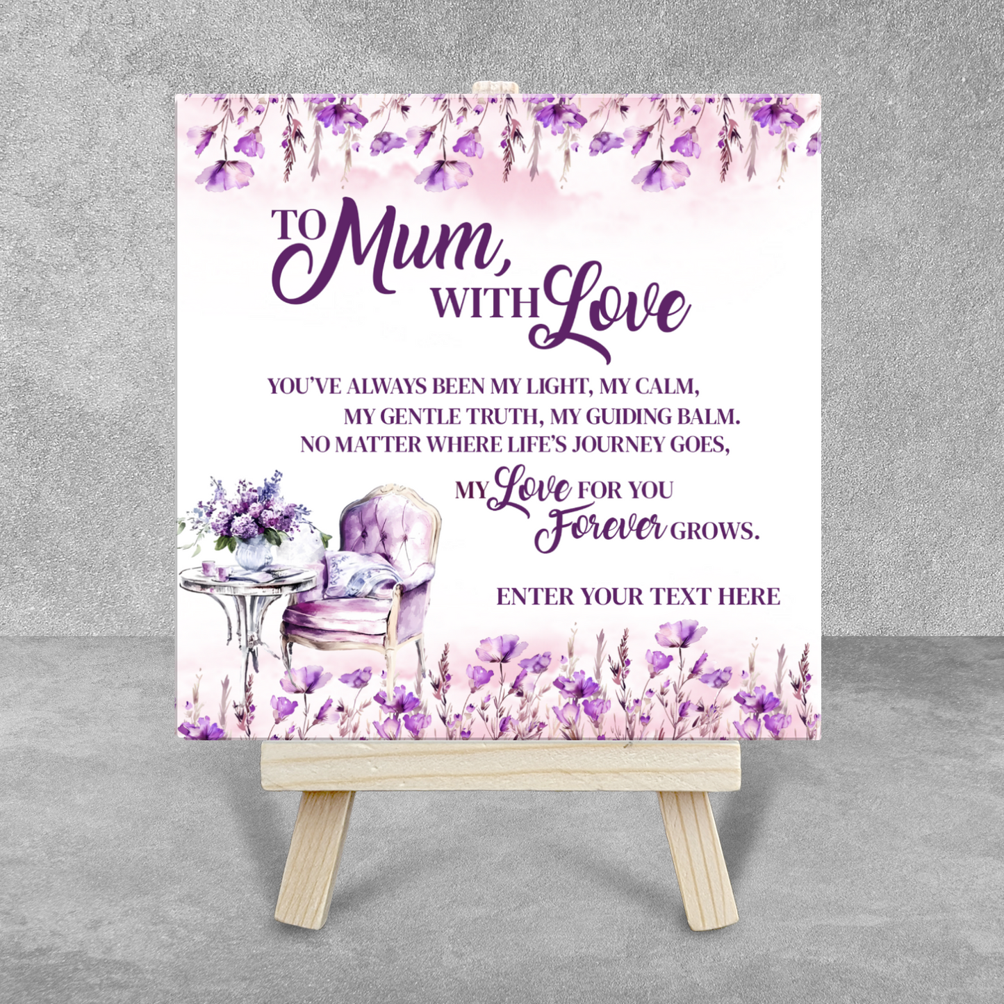 To Mum With Love – Personalised Ceramic Tile with Easel