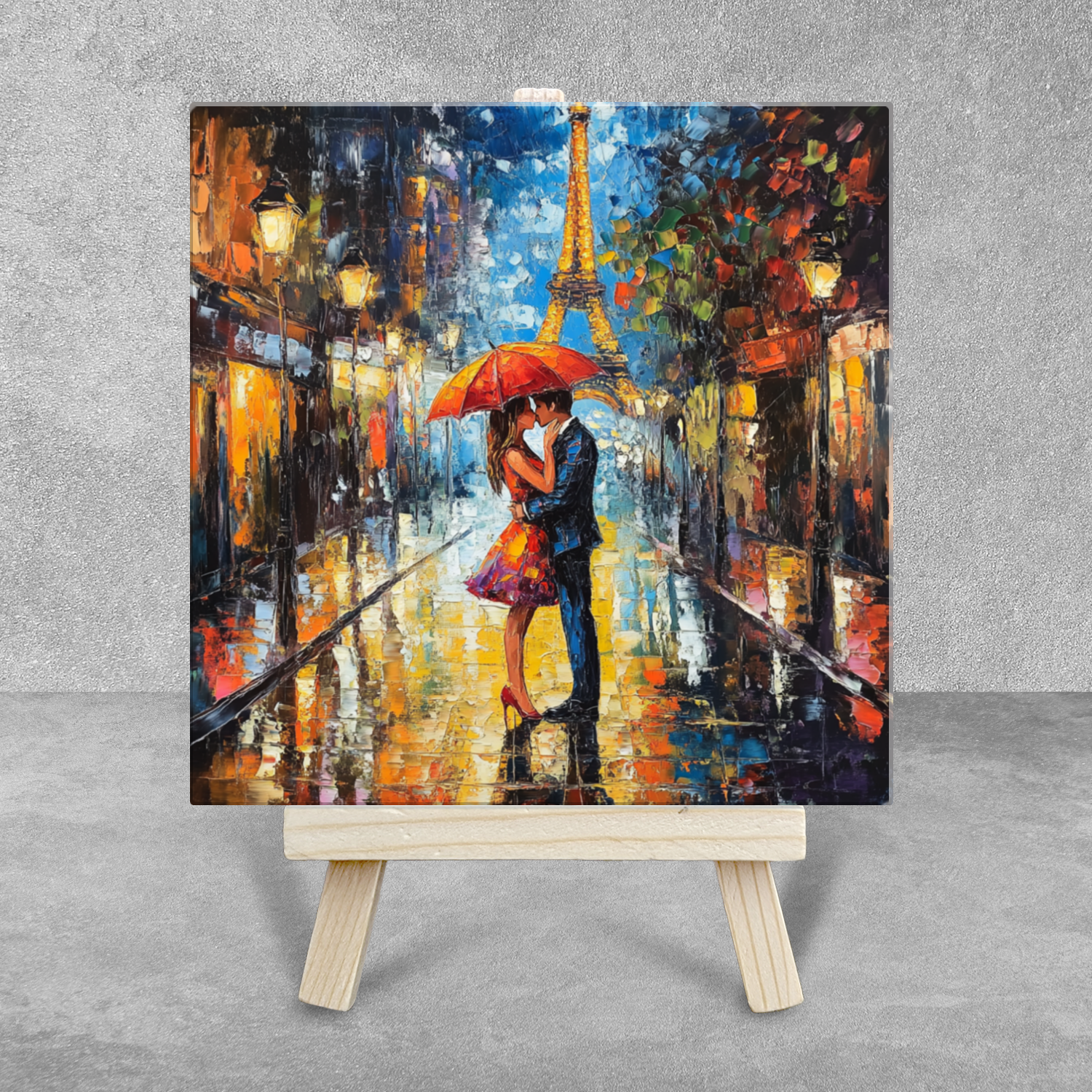 Parisian Rainfall Ceramic Art Tile with Easel