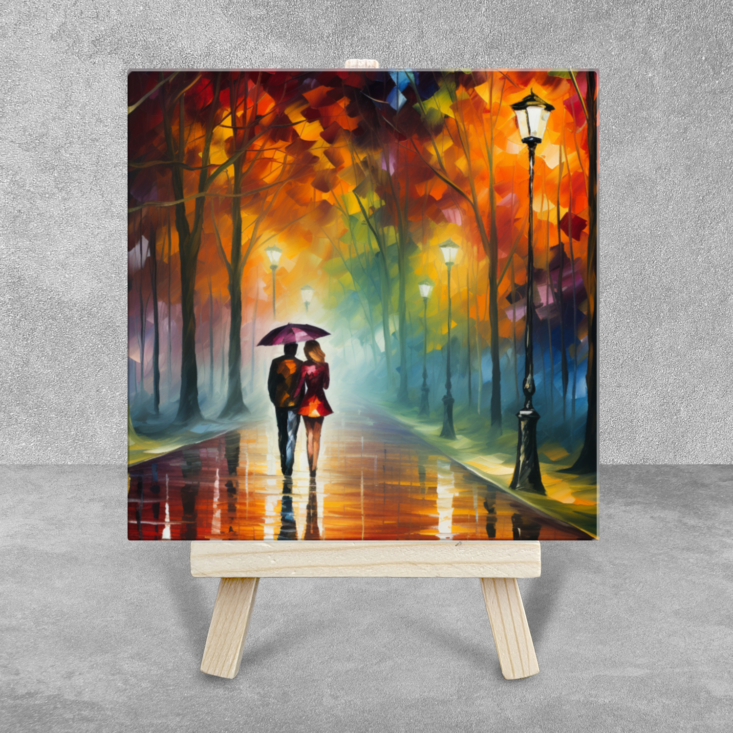 Autumn Stroll Ceramic Art Tile with Easel