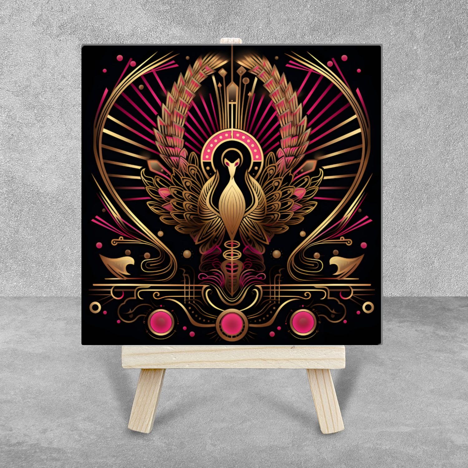 Crimson Phoenix Ceramic Art Tile with Easel