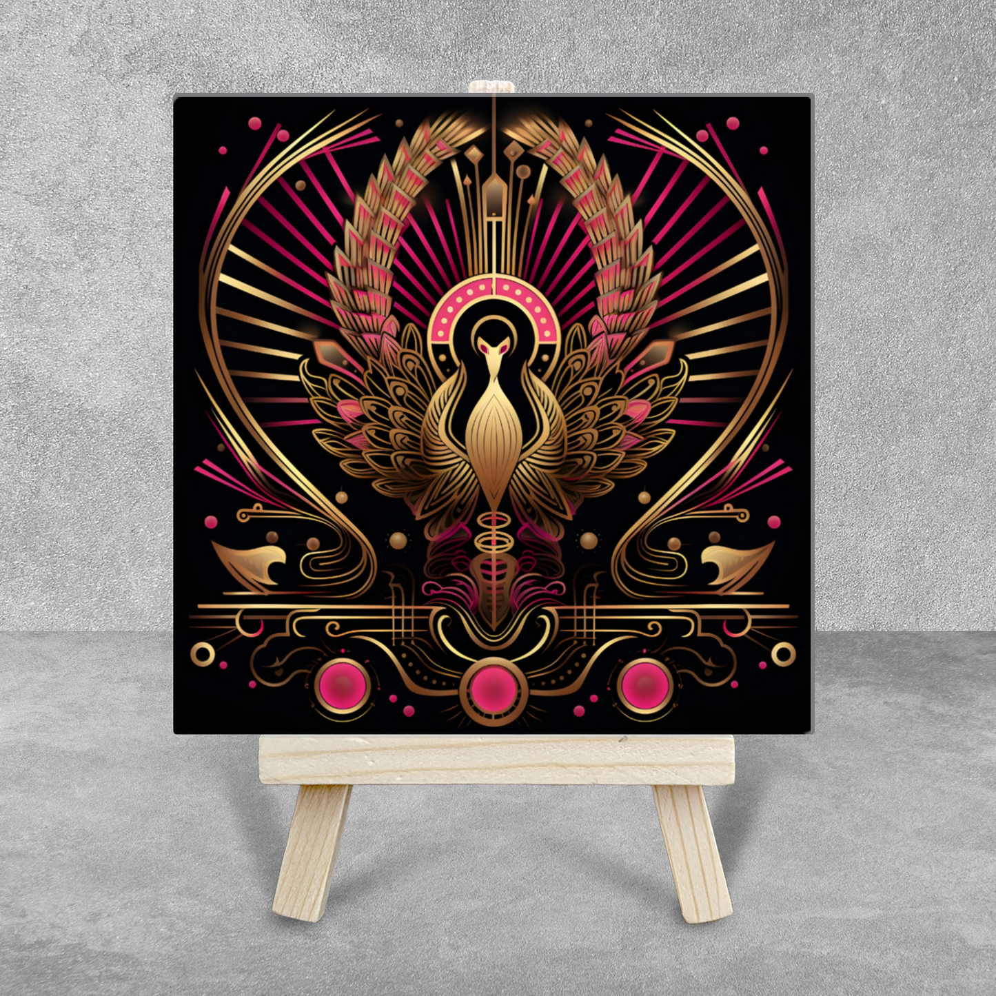 Crimson Phoenix Ceramic Art Tile with Easel