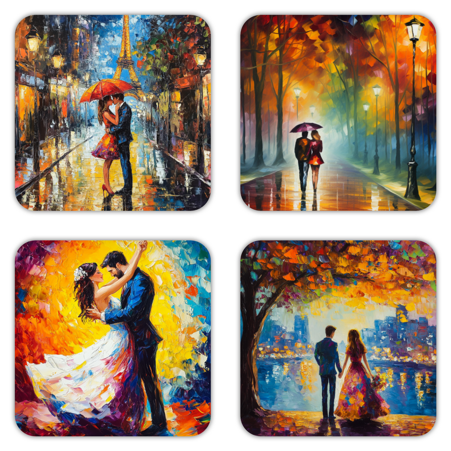 Artistic Affections  - Set Of 4 Wooden Coasters With Cork Backing 95mm