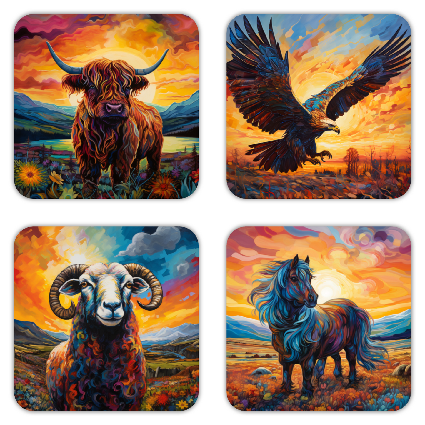 Highland Collection - Set Of 4 Wooden Coasters With Cork Backing 95mm